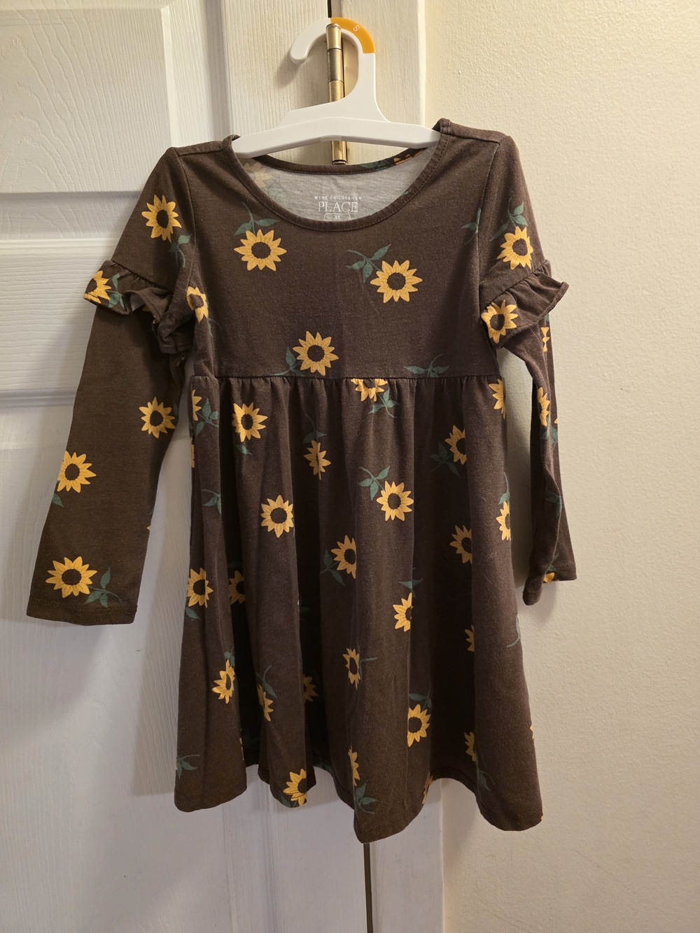 The Children's Place Brown Sunflower Ruffle Long-Sleeve Dress